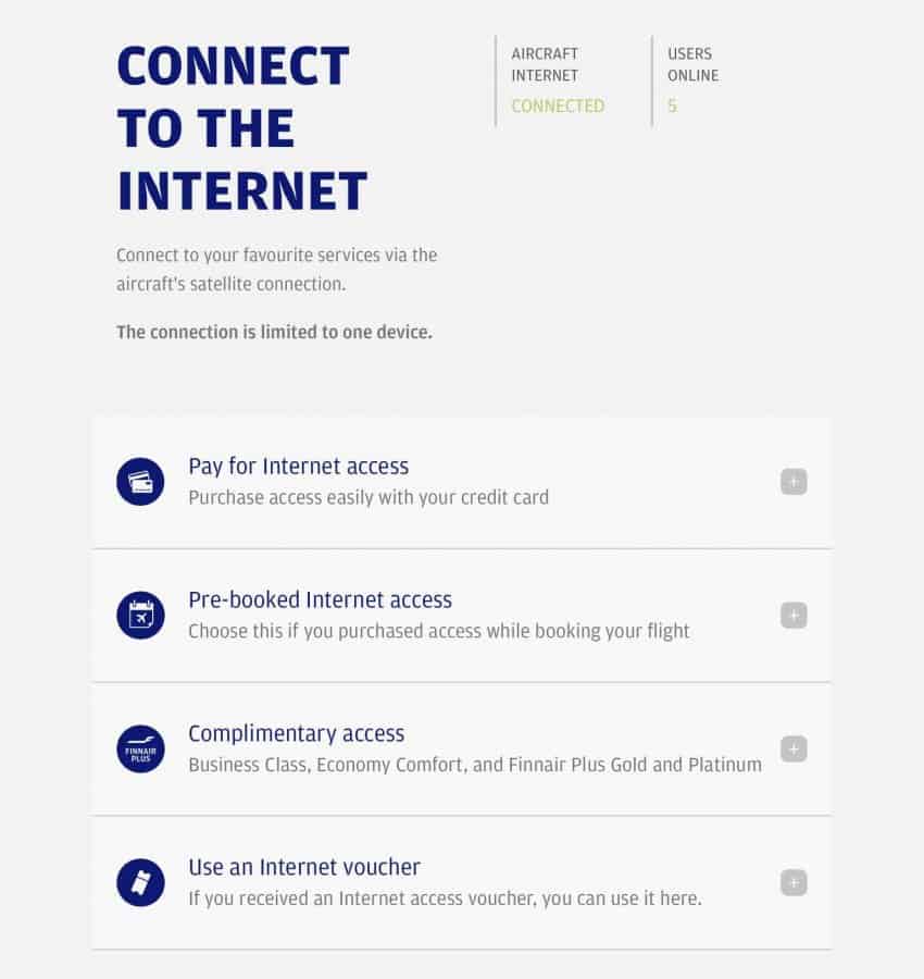 Finnair A330 In Flight Internet options