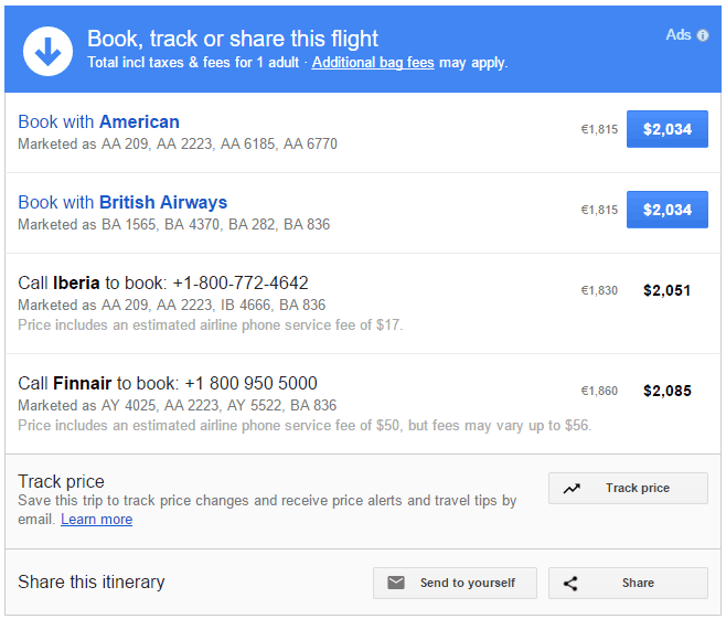 Google Flights User Interface