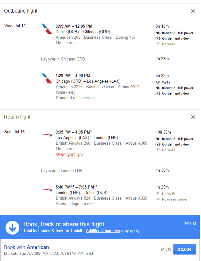 Google Flights User Interface