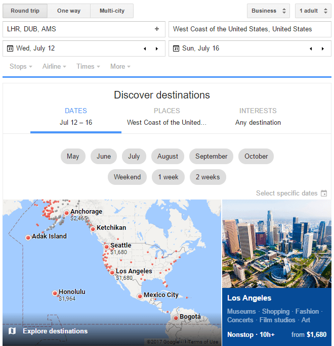 Google Flights User Interface