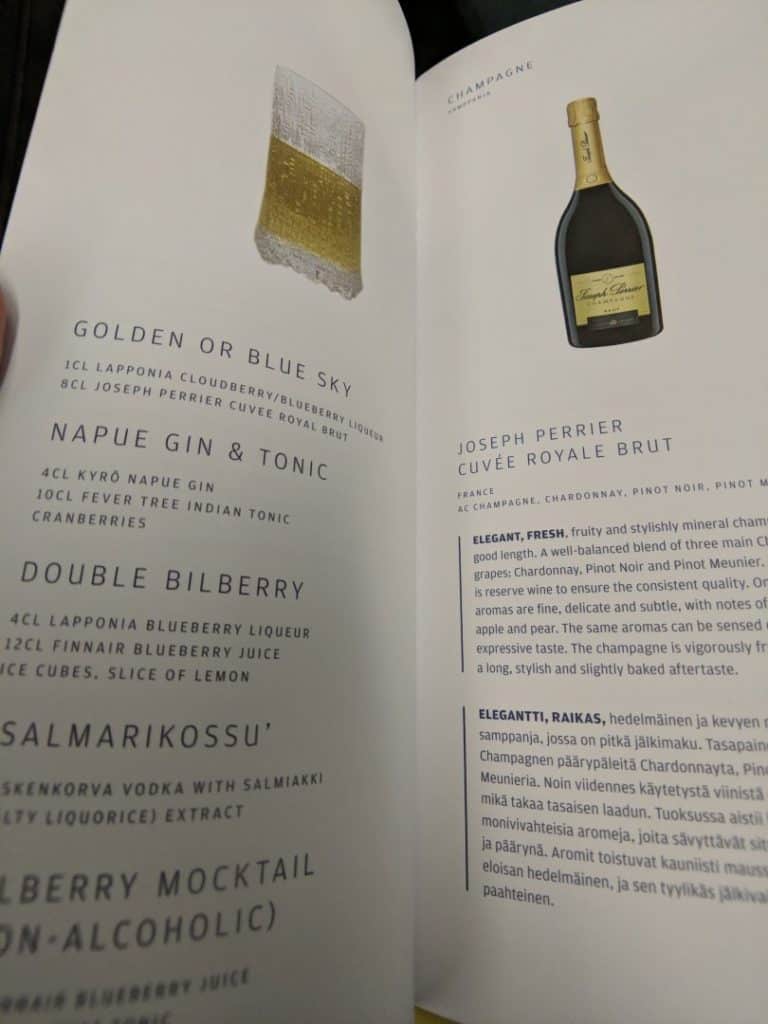 Finnair A330 Business Class Menu