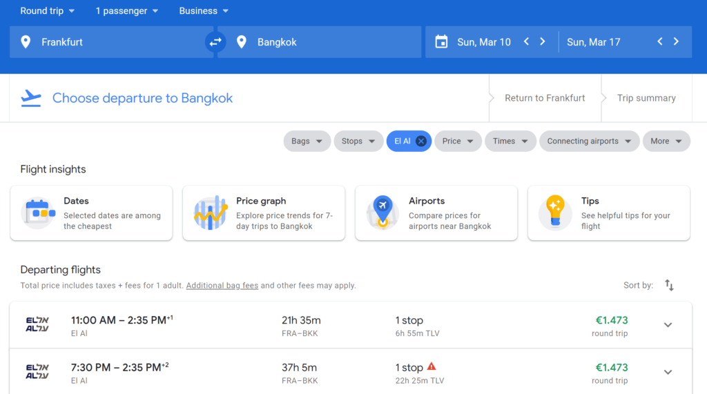 Business Class From Frankfurt to Bangkok