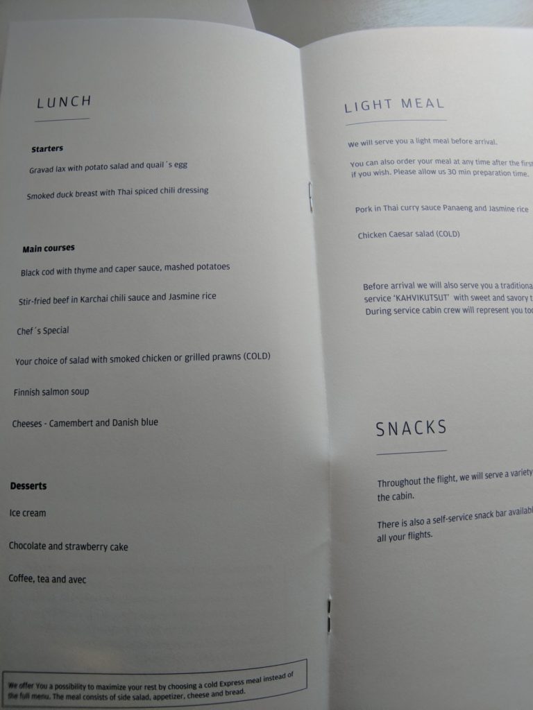 finnair business class menu