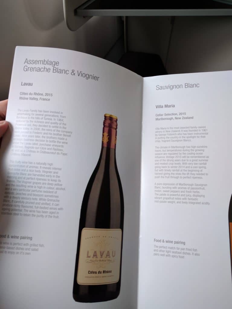 Qatar Airways business class white wine options