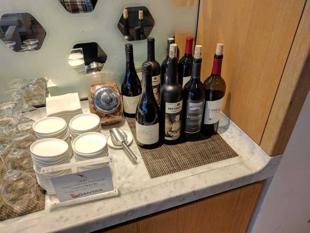 Qantas First Class Lounge LAX wine offering