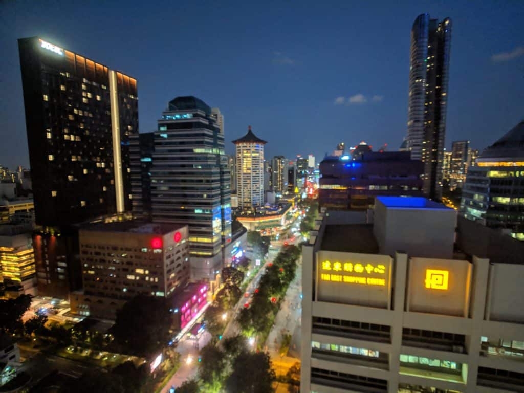 Night view from the rooftop of Hilton Singapore