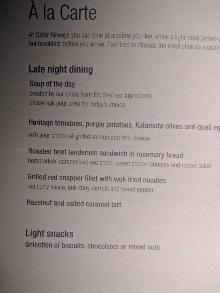 Qatar Airways Menu1